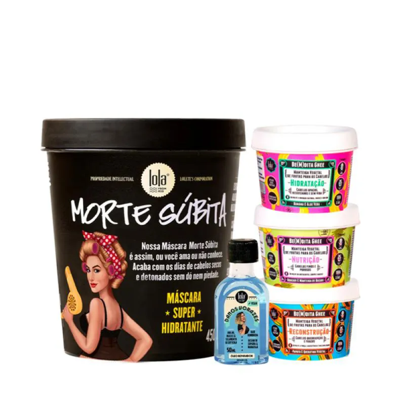 KIT LOLA MORTE SUBITA MASC + BEMDITA GHEE CRONOGRAMA 3X 100ML + DANOS VORAZES ÓLEO 50ML