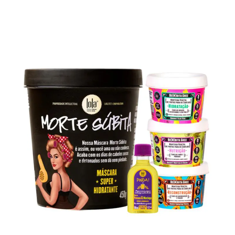 KIT LOLA MORTE SUBITA MASC 450ML + BEMDITA GHEE CRONOGRAMA 3X 100ML + PINGA! ÓLEO PATAúA E MORINGA