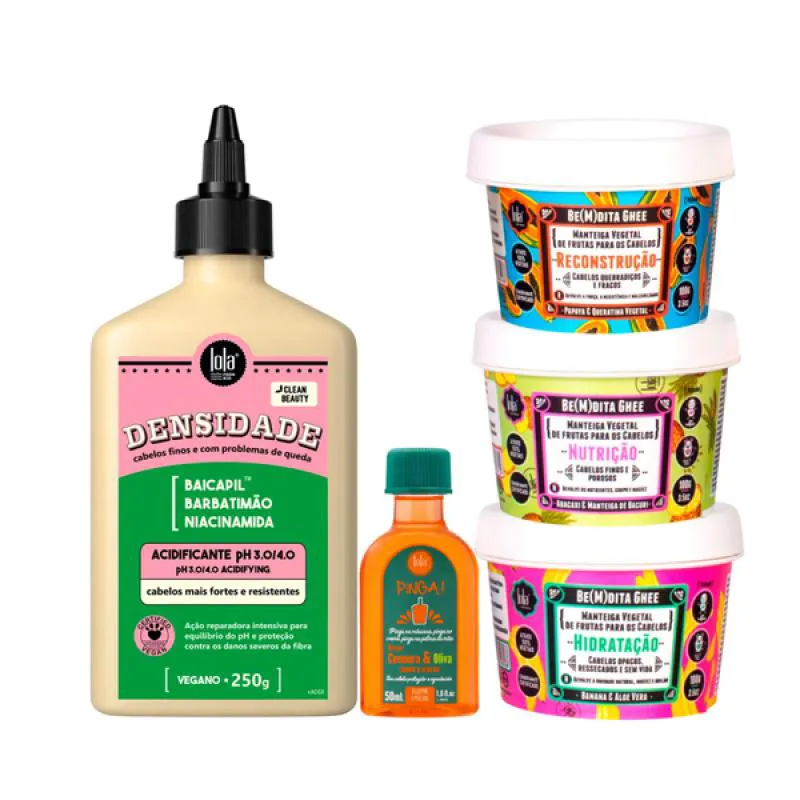 KIT LOLA DENSIDADE ACIDIFICANTE + BEMDITA GHEE CRONOGRAMA 3X 100ML + PINGA! ÓLEO CENOURA E OLIVA