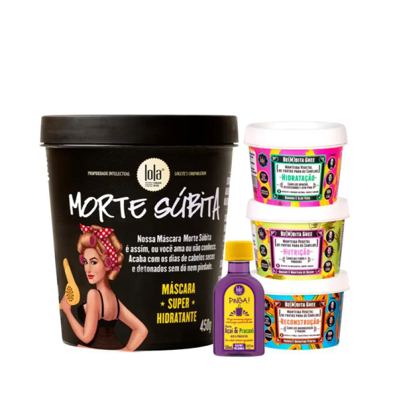 KIT LOLA MORTE SUBITA MASC 450ML + BEMDITA GHEE CRONOGRAMA 3X 100ML + PINGA! ÓLEO AçAí E PRACAXI