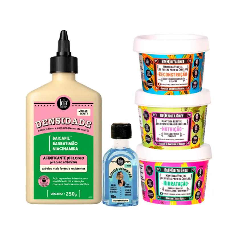 KIT LOLA DENSIDADE ACIDIFICANTE + BEMDITA GHEE CRONOGRAMA 3X 100ML + DANOS VORAZES ÓLEO