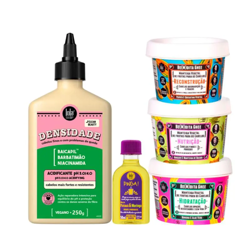 KIT LOLA DENSIDADE ACIDIFICANTE + BEMDITA GHEE CRONOGRAMA 3X 100ML + PINGA! ÓLEO PATAúA E MORINGA