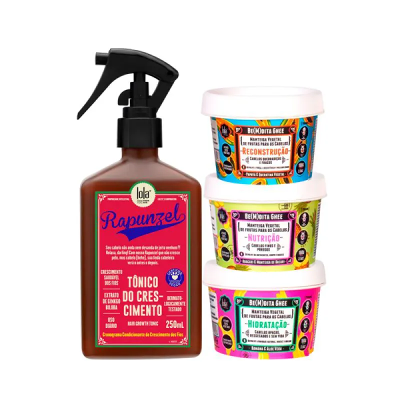 KIT LOLA RAPUNZEL TONICO DE CRESCIMENTO 250ML + BEMDITA GHEE CRONOGRAMA 3X 100ML