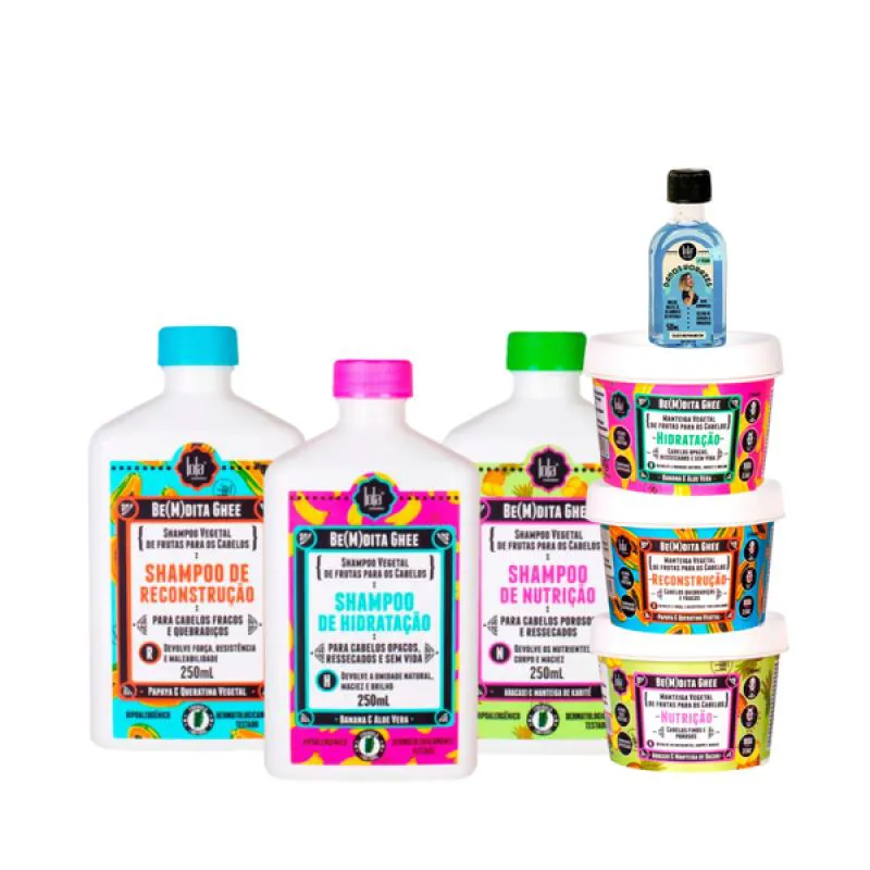 KIT LOLA CRONOGRAMA BEMDITA GHEE 3X SH + 3X MASC 100ML + DANOS VORAZES ÓLEO REPARADOR 50ML