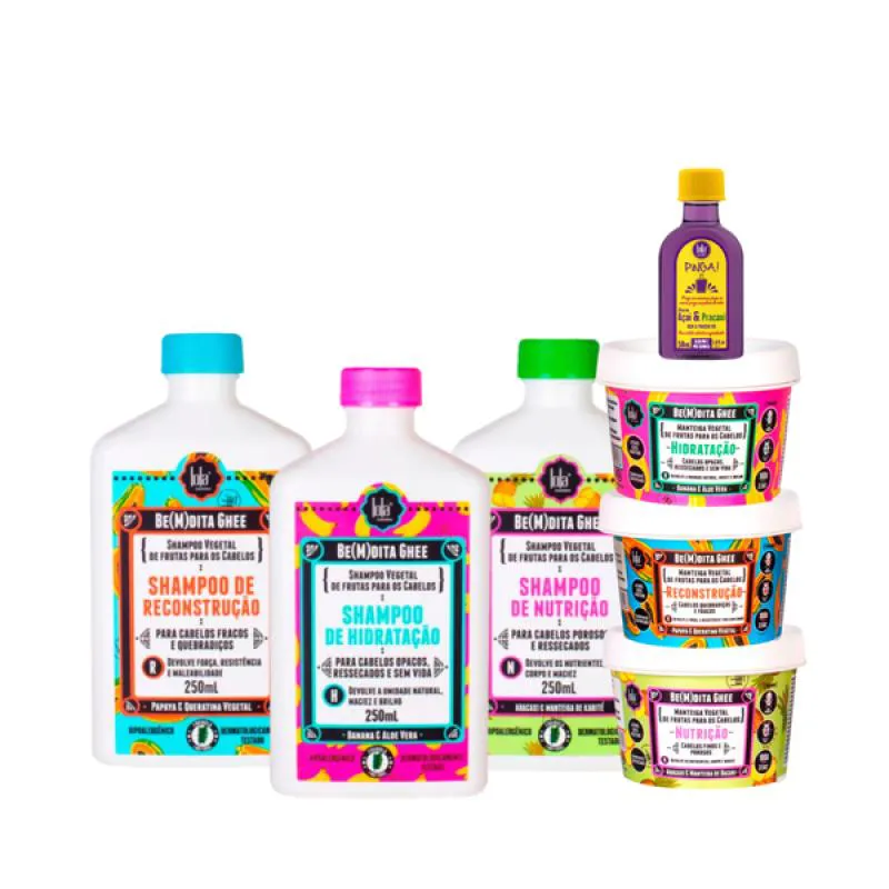 KIT LOLA CRONOGRAMA BEMDITA GHEE 3X SH + 3X MASC 100ML + PINGA! ÓLEO AçAí E PRACAXI 50ML