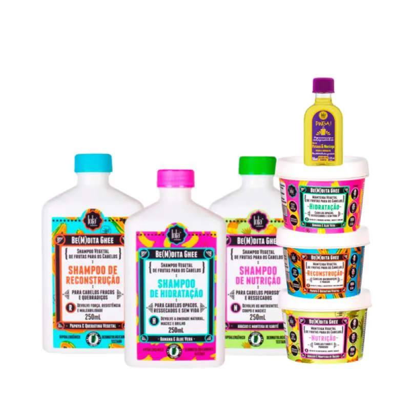 KIT LOLA CRONOGRAMA BEMDITA GHEE 3X SH + 3X MASC 100ML + PINGA! ÓLEO PATAúA E MORINGA 50ML