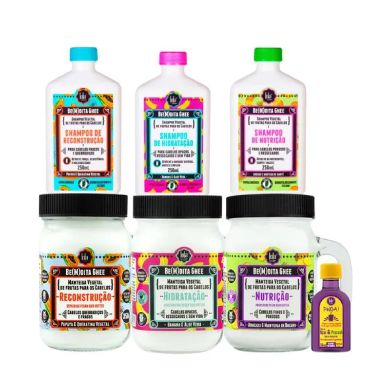 KIT LOLA CRONOGRAMA BEMDITA GHEE 3X SH + 3X MASC 350ML + PINGA! ÓLEO AçAí E PRACAXI 50ML