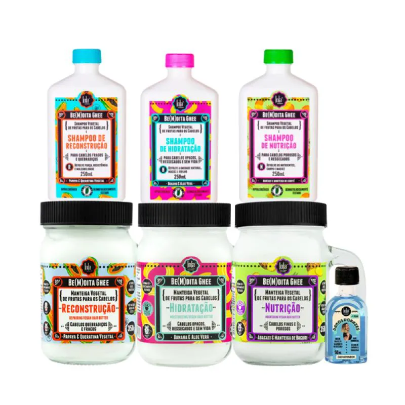 KIT LOLA CRONOGRAMA BEMDITA GHEE 3X SH + 3X MASC 350ML + DANOS VORAZES ÓLEO REPARADOR 50ML