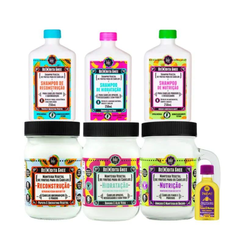 KIT LOLA CRONOGRAMA BEMDITA GHEE 3X SH + 3X MASC 350ML + PINGA! ÓLEO PATAúA E MORINGA 50ML