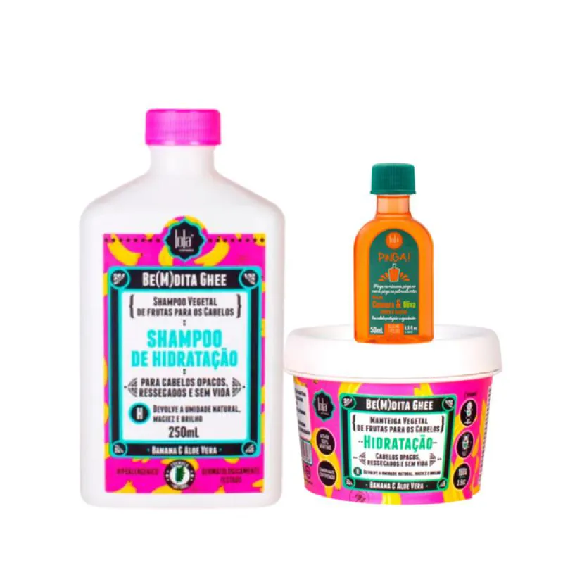 KIT LOLA BEMDITA GHEE HIDRATAçãO SH 250ML + MASC 100ML + PINGA! ÓLEO CENOURA E OLIVA 50ML