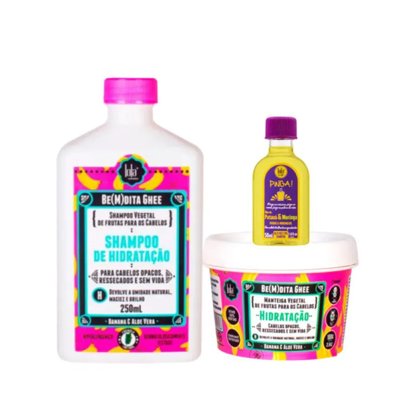 KIT LOLA BEMDITA GHEE HIDRATAçãO SH 250ML + MASC 100ML + PINGA! ÓLEO PATAúA E MORINGA 50ML