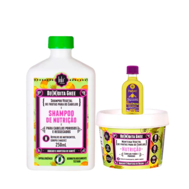 KIT LOLA BEMDITA GHEE NUTRIçãO SH 250ML + MASC 100ML + PINGA! ÓLEO PATAúA E MORINGA 50ML