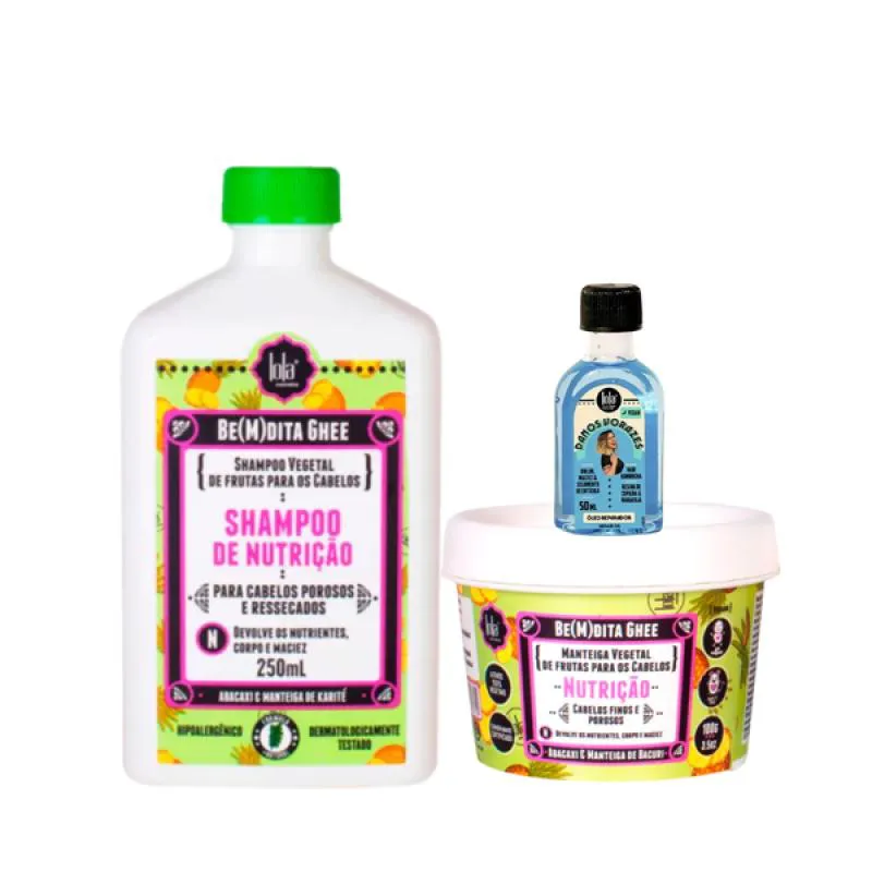 KIT LOLA BEMDITA GHEE NUTRIçãO SH 250ML + MASC 100ML + DANOS VORAZES ÓLEO 50ML
