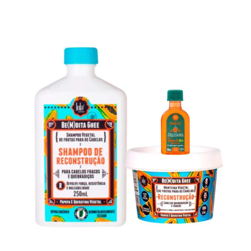 KIT LOLA BEMDITA GHEE RECONSTRUçãO SH 250ML + MASC 100ML + PINGA! ÓLEO CENOURA E OLIVA 50ML