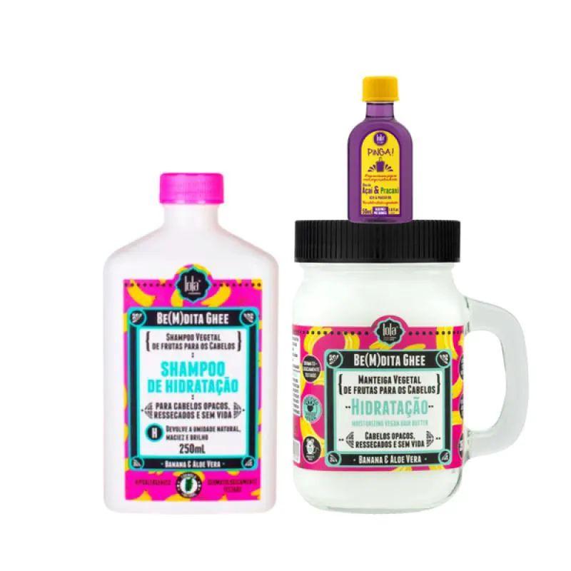 KIT LOLA BEMDITA GHEE HIDRATAçãO SH 250ML + MASC 350ML + PINGA! ÓLEO AçAí E PRACAXI 50ML