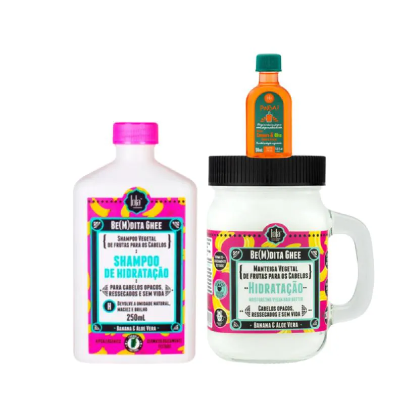 KIT LOLA BEMDITA GHEE HIDRATAçãO SH 250ML + MASC 350ML + PINGA! ÓLEO CENOURA E OLIVA 50ML