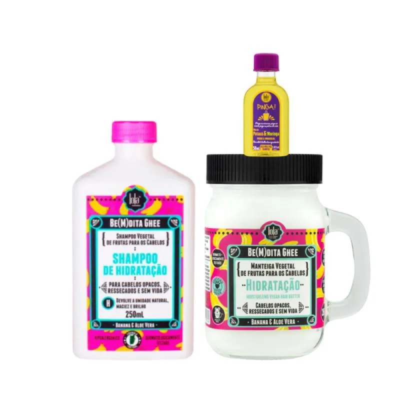 KIT LOLA BEMDITA GHEE HIDRATAçãO SH 250ML + MASC 350ML + PINGA! ÓLEO PATAúA E MORINGA 50ML
