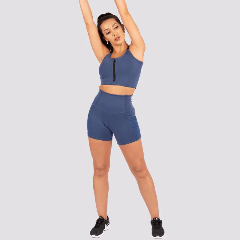 SHORTS CINTURA PERFEITA SLIM COM BOLSO EM TECIDO BASIC M Azul  Blue Jeans