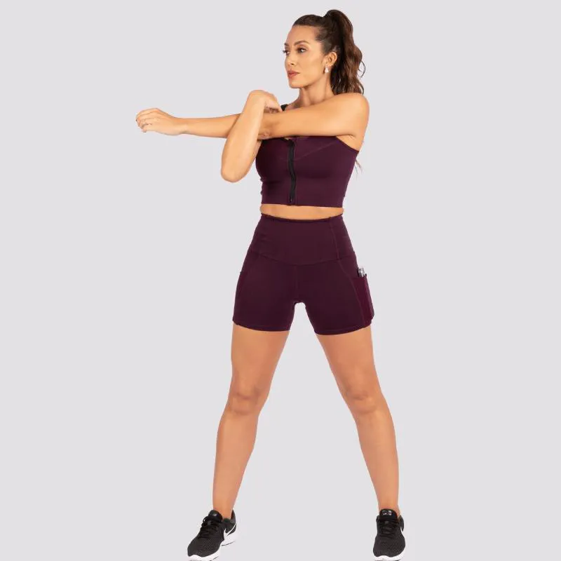 SHORTS CINTURA PERFEITA SLIM COM BOLSO EM TECIDO BASIC P Bordo  Deluxe