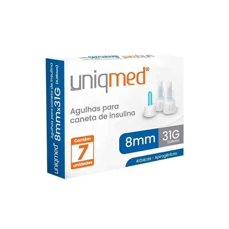 AGULHAS PARA CANETA DE INSULINA UNIQMED 8MM 7 UNIDADES