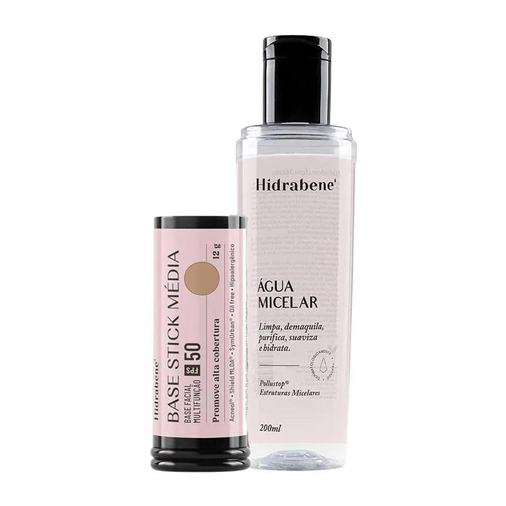KIT HIDRABENE ÁGUA MICELAR 200ML + HIDRABENE BASE STICK MéDIA FPS 50 12G