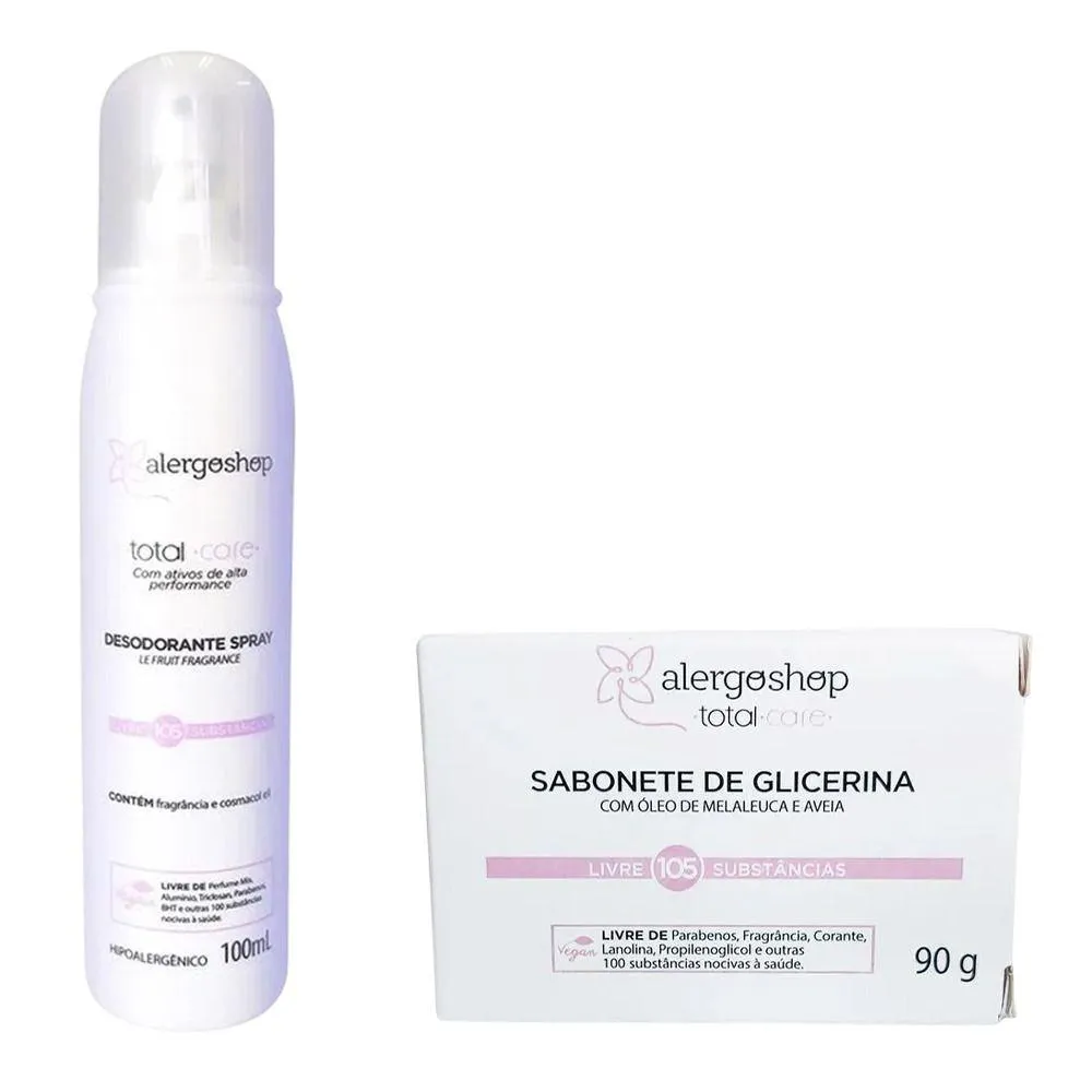KIT SABONETE GLICERINA + DESODORANTE SPRAY TOTAL CARE ALERGOSHOP 100ML
