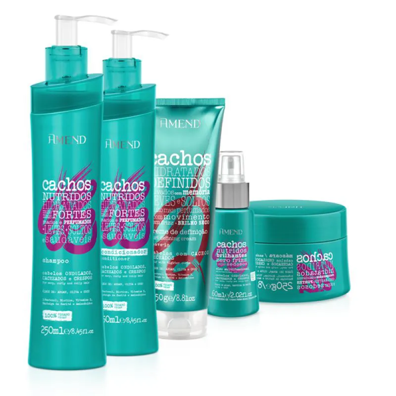 AMEND CACHOS SH 250ML + COND 250ML + MASC 250ML + LEAVE-IN CACHEADO 250ML + ÓLEO MULTIFUNCIONAL 60ML