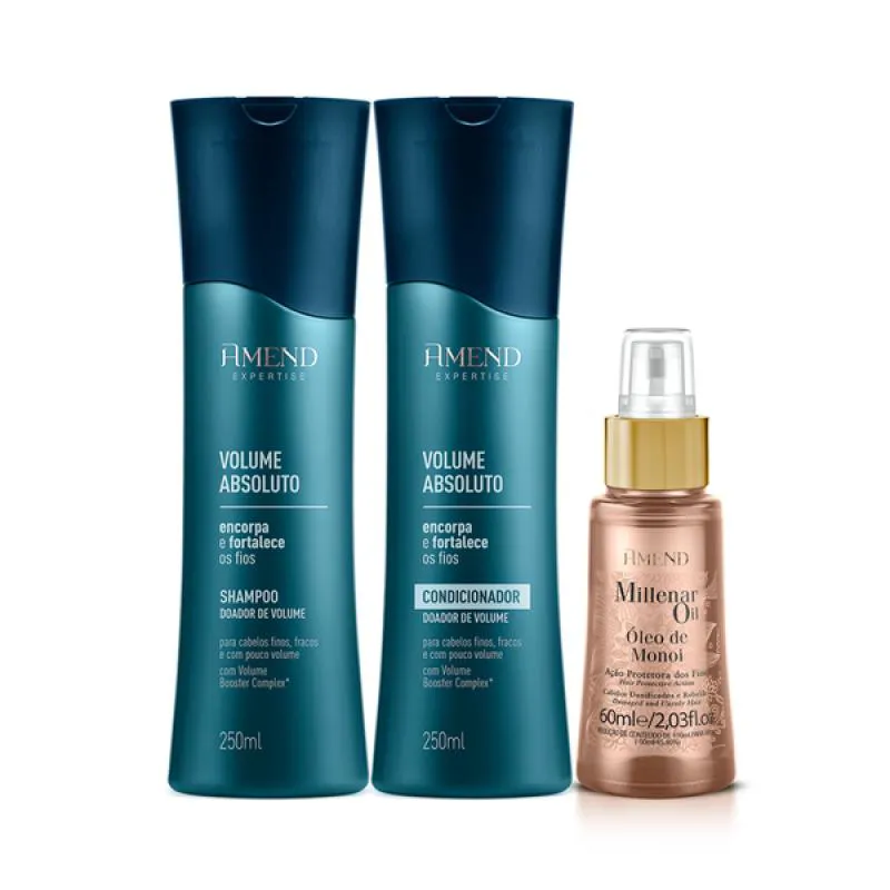 AMEND VOLUME ABSOLUTO SHAMPOO 250ML + CONDICIONADOR 250ML + ÓLEO MONóI 60ML