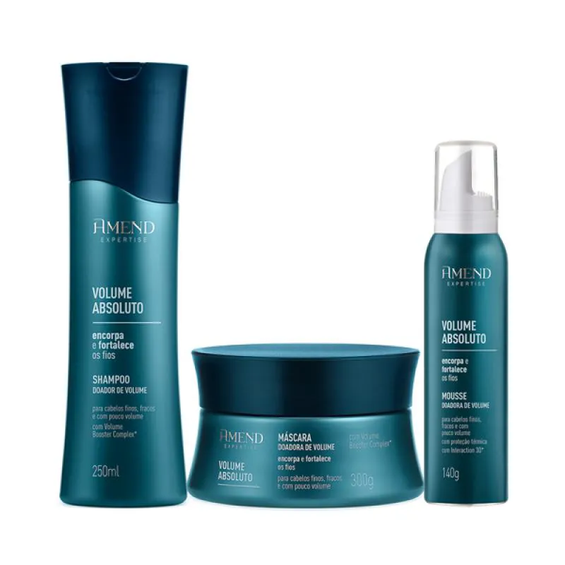 AMEND VOLUME ABSOLUTO SHAMPOO 250ML + MáSCARA 300ML + MOUSSE 140ML
