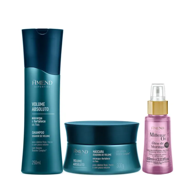 AMEND VOLUME ABSOLUTO SHAMPOO 250ML + MáSCARA 300ML + ÓLEO MORINGA 60ML