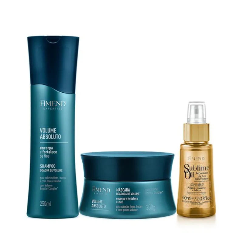 AMEND VOLUME ABSOLUTO SHAMPOO 250ML + MáSCARA 300ML + ÓLEO SUBLIME 60ML