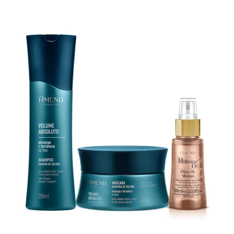 AMEND VOLUME ABSOLUTO SHAMPOO 250ML + MáSCARA 300ML + ÓLEO MONóI 60ML