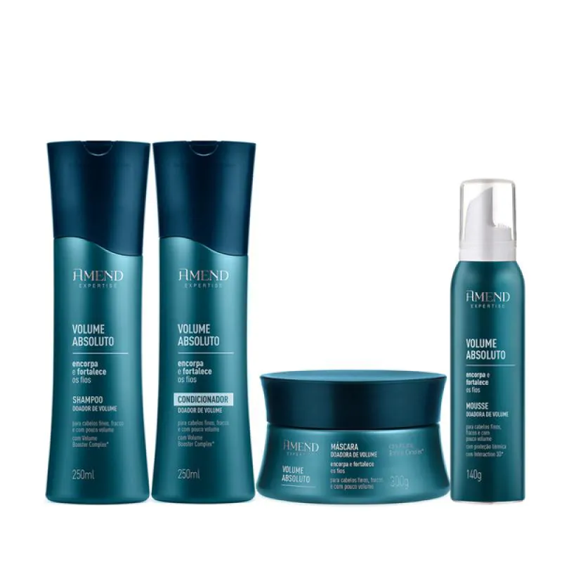 AMEND VOLUME ABSOLUTO SHAMPOO 250ML + CONDICIONADOR 250ML + MáSCARA 300ML + MOUSSE 140ML