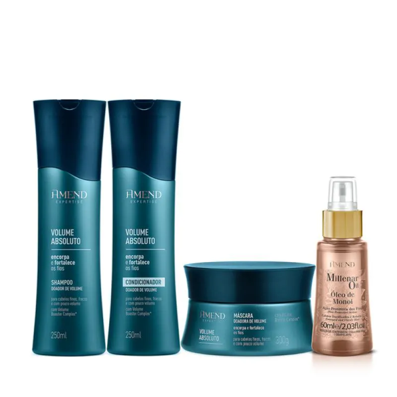 AMEND VOLUME ABSOLUTO SHAMPOO 250ML + CONDICIONADOR 250ML + MáSCARA 300ML + ÓLEO MONóI 60ML