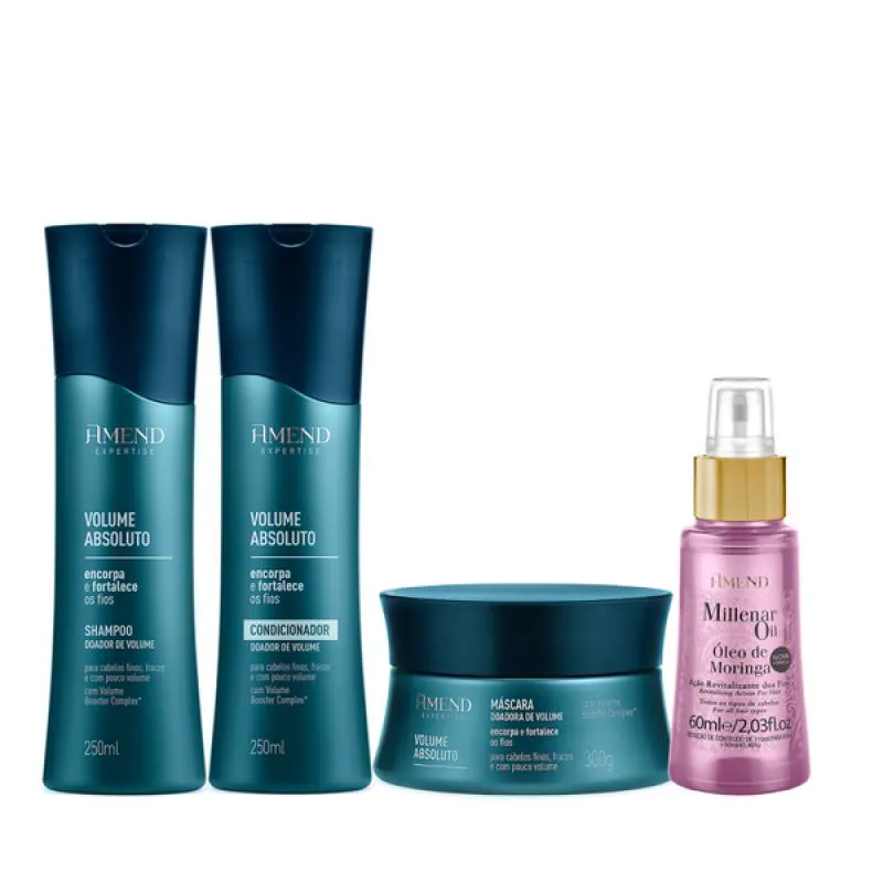AMEND VOLUME ABSOLUTO SHAMPOO 250ML + CONDICIONADOR 250ML + MáSCARA 300ML + ÓLEO MORINGA 60ML