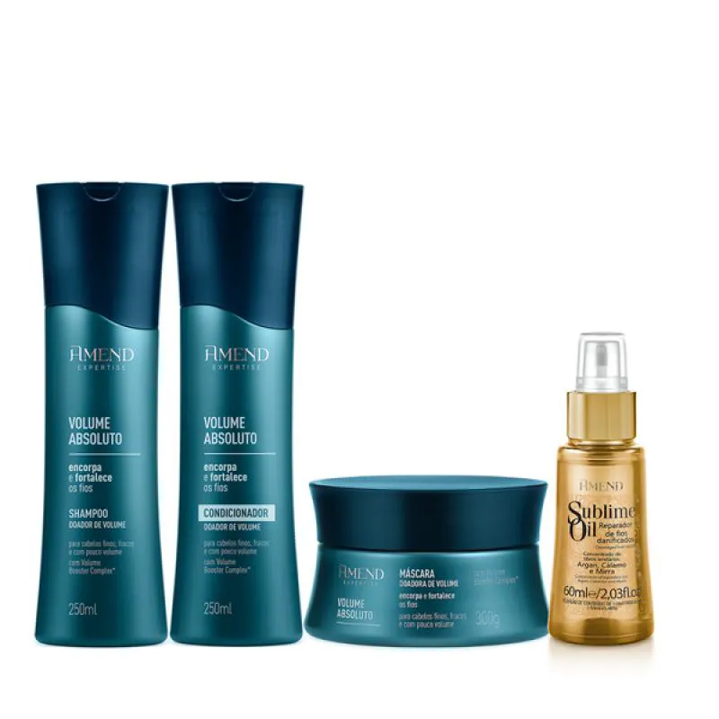 AMEND VOLUME ABSOLUTO SHAMPOO + CONDICIONADOR + MáSCARA + ÓLEO SUBLIME