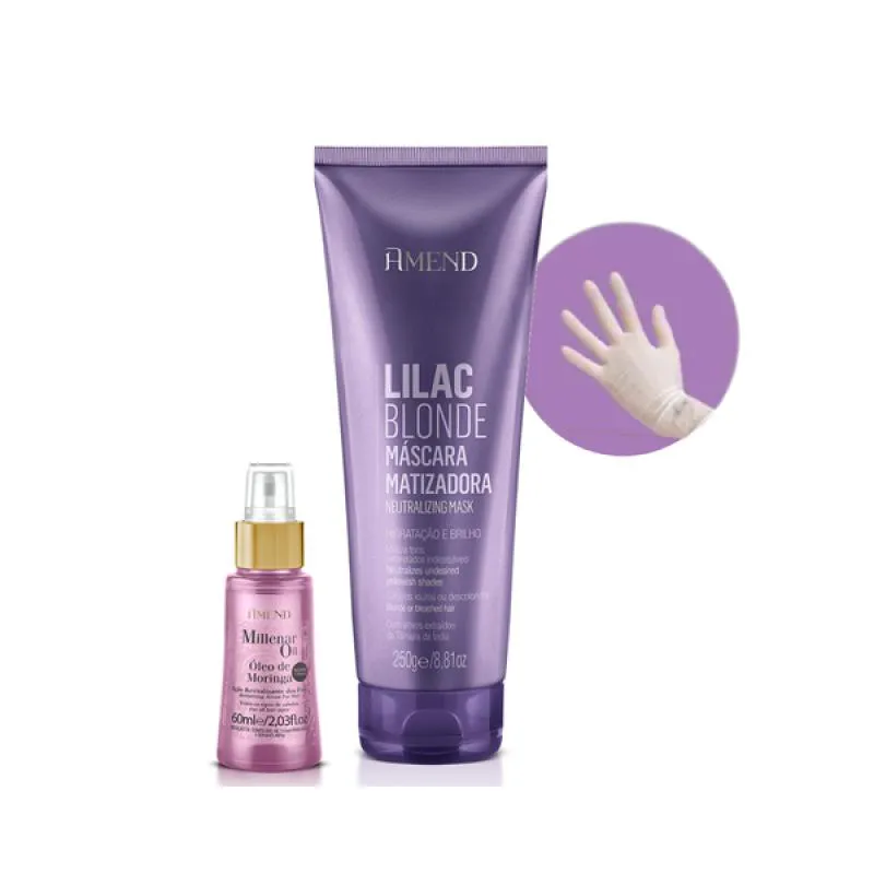 AMEND MASCARA MATIZADORAS LILAC BLONDE 250ML + MILLENAR OIL MORINGA 60ML + LUVA