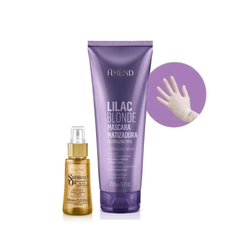 AMEND MASCARA MATIZADORAS LILAC BLONDE 250ML + SUBLIME OIL 60ML + LUVA