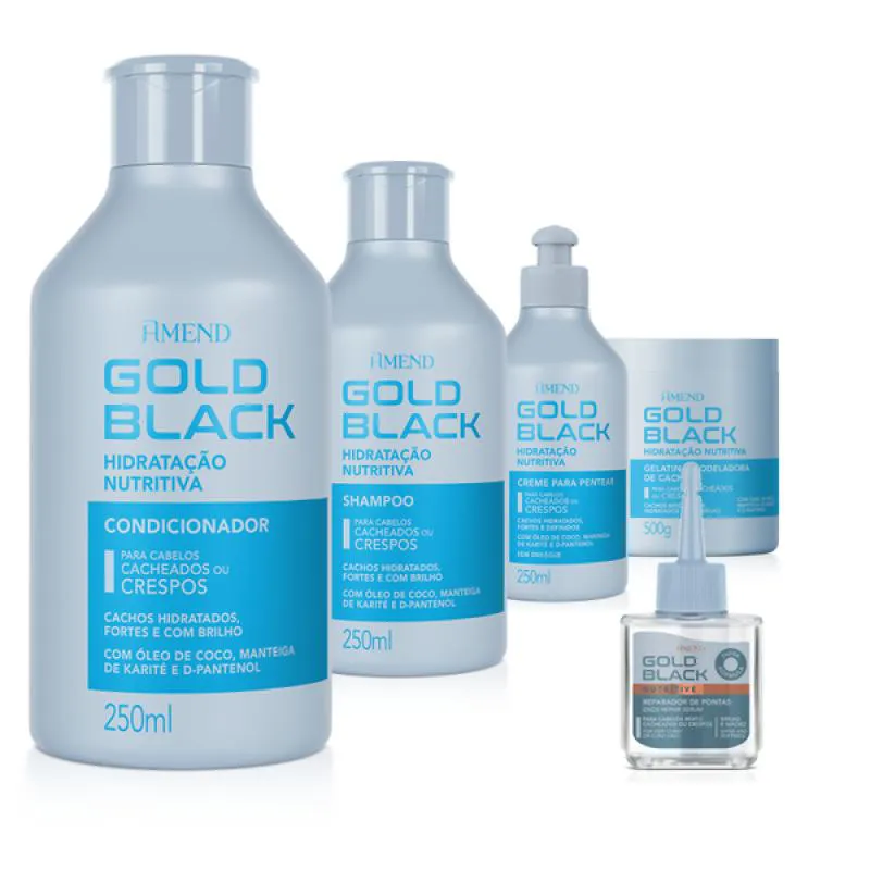 AMEND GOLD BLACK HIDRATAçãO NUTRITIVA SH 250ML + COND 250ML + CPP 250ML + GELATINA 500ML + ÓLEO 30ML