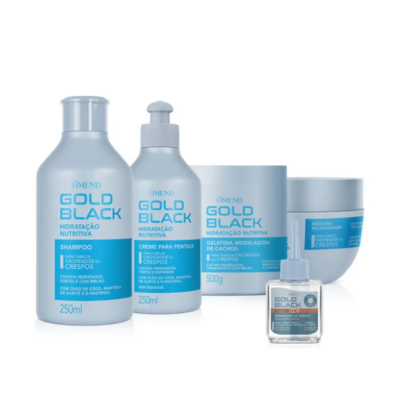 AMEND GOLD BLACK HIDRATAçãO NUTRITIVA SH 250ML + MASC 250ML + CPP 250ML + GELATINA 500ML + ÓLEO 30ML