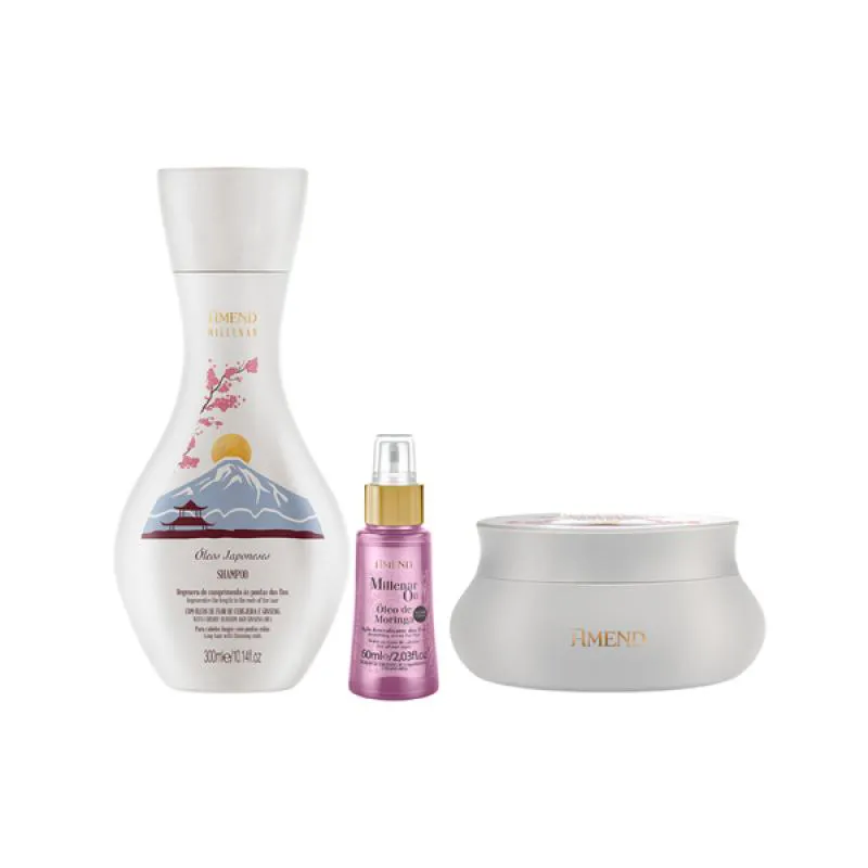 AMEND MILLENAR ÓLEOS JAPONESES SH 300ML + MASC 300ML + MILLENAR OIL MORINGA 60ML