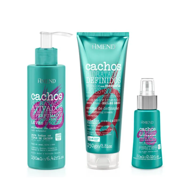 AMEND CACHOS ATIVADOR DE CACHOS 190ML + LEAVE-IN CACHEADO 250ML + ÓLEO MULTIFUNCIONAL 60ML