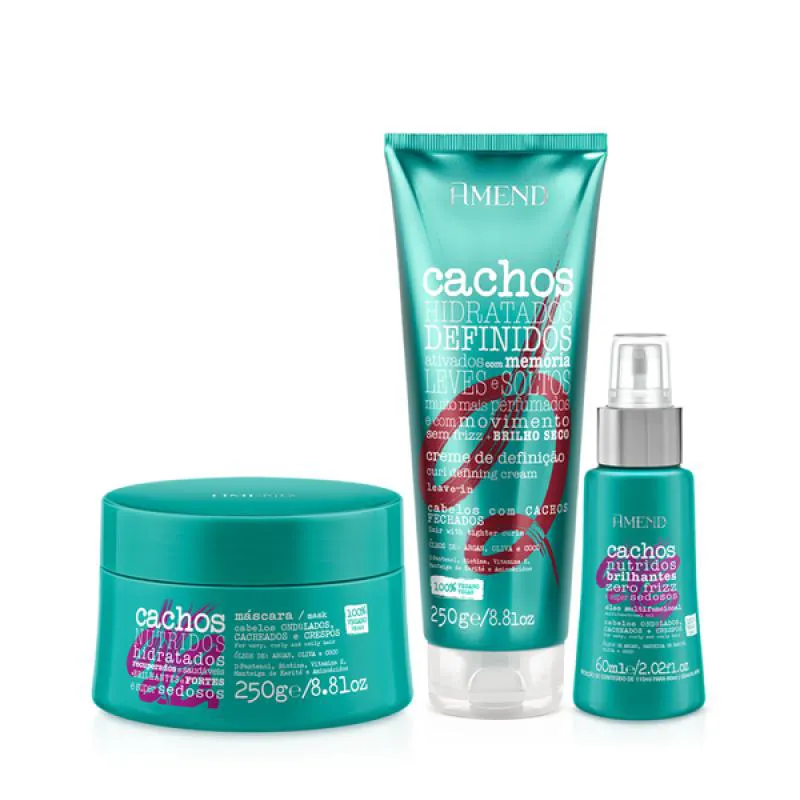 AMEND CACHOS MASC 250ML + LEAVE-IN CACHEADO 250ML + ÓLEO MULTIFUNCIONAL 60ML