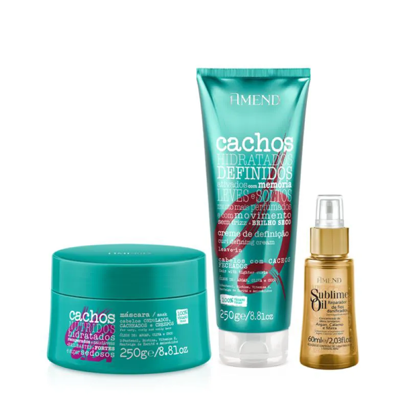 AMEND CACHOS MASC 250ML + LEAVE-IN CACHEADO 250ML + SUBLIME OIL 60ML