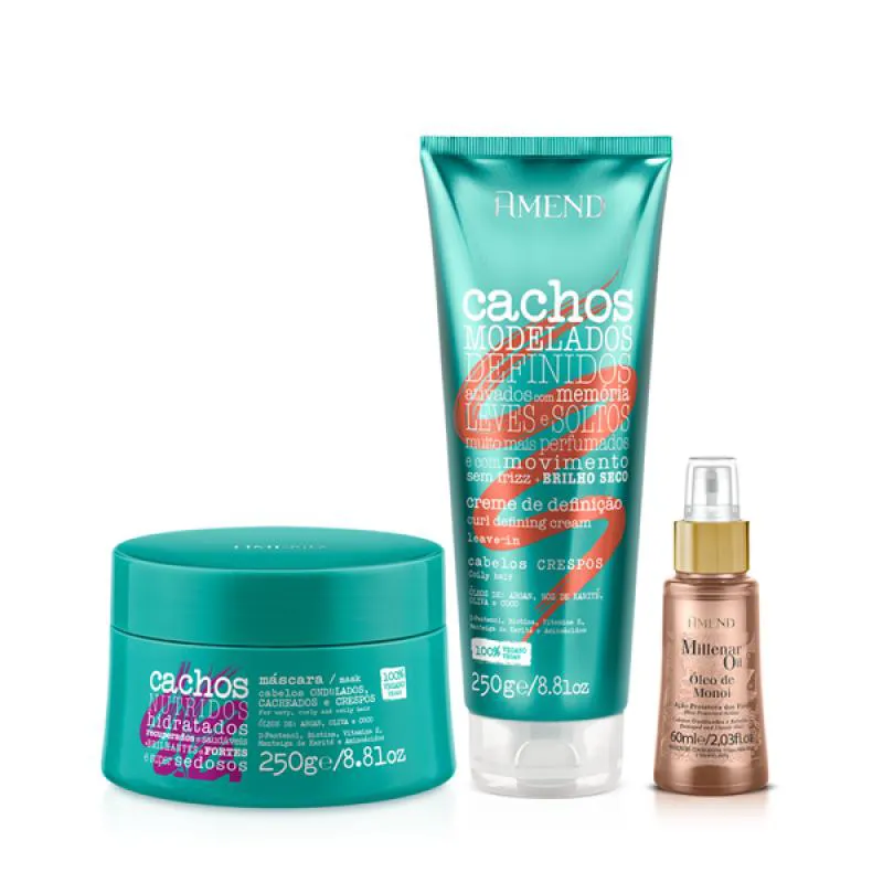 AMEND CACHOS MASC 250ML + LEAVE-IN CRESPO 250ML + MILLENAR OIL MONóI 60ML