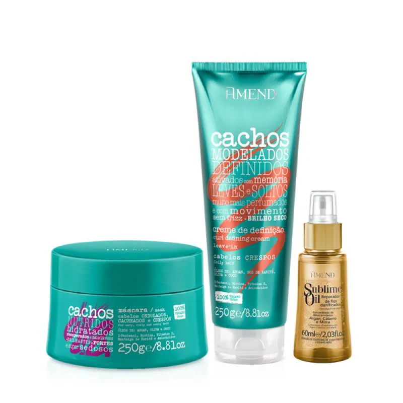 AMEND CACHOS MASC 250ML + LEAVE-IN CRESPO 250ML + SUBLIME OIL 60ML
