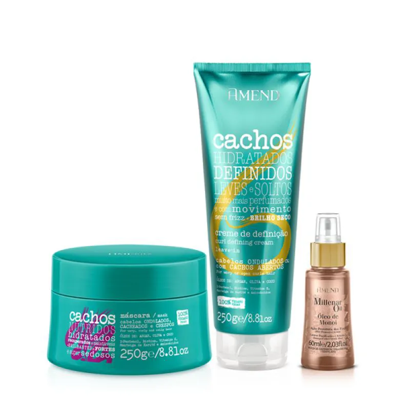 AMEND CACHOS MASC 250ML + LEAVE-IN ONDULADO 250ML + MILLENAR OIL MONóI 60ML