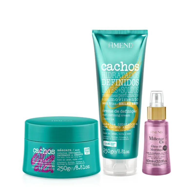 AMEND CACHOS MASC 250ML + LEAVE-IN ONDULADO 250ML + MILLENAR OIL MORINGA 60ML