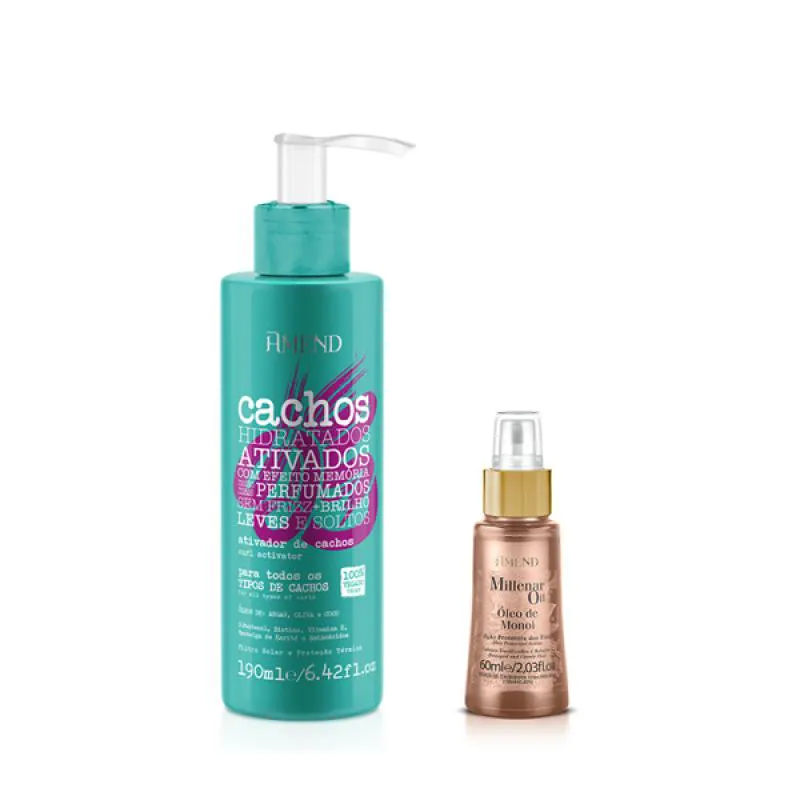 AMEND CACHOS ATIVADOR DE CACHOS 190ML + MILLENAR OIL MONóI 60ML