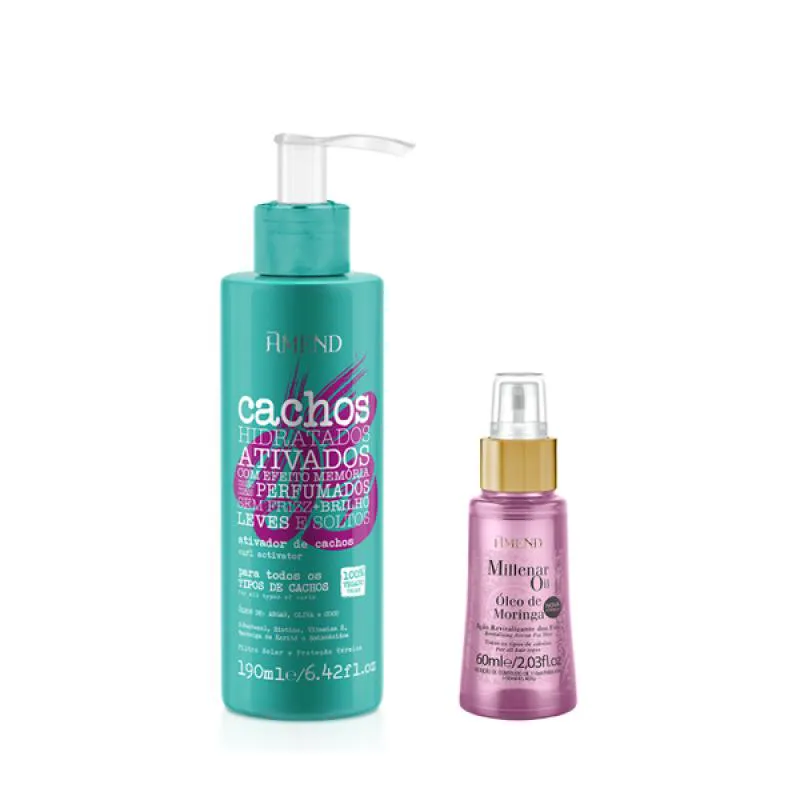 AMEND CACHOS ATIVADOR DE CACHOS 190ML + MILLENAR OIL MORINGA 60ML